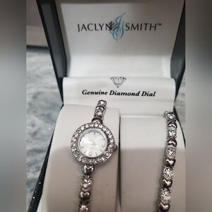 Jaclyn Smith Silver Bracelet Watch with Diamond Details